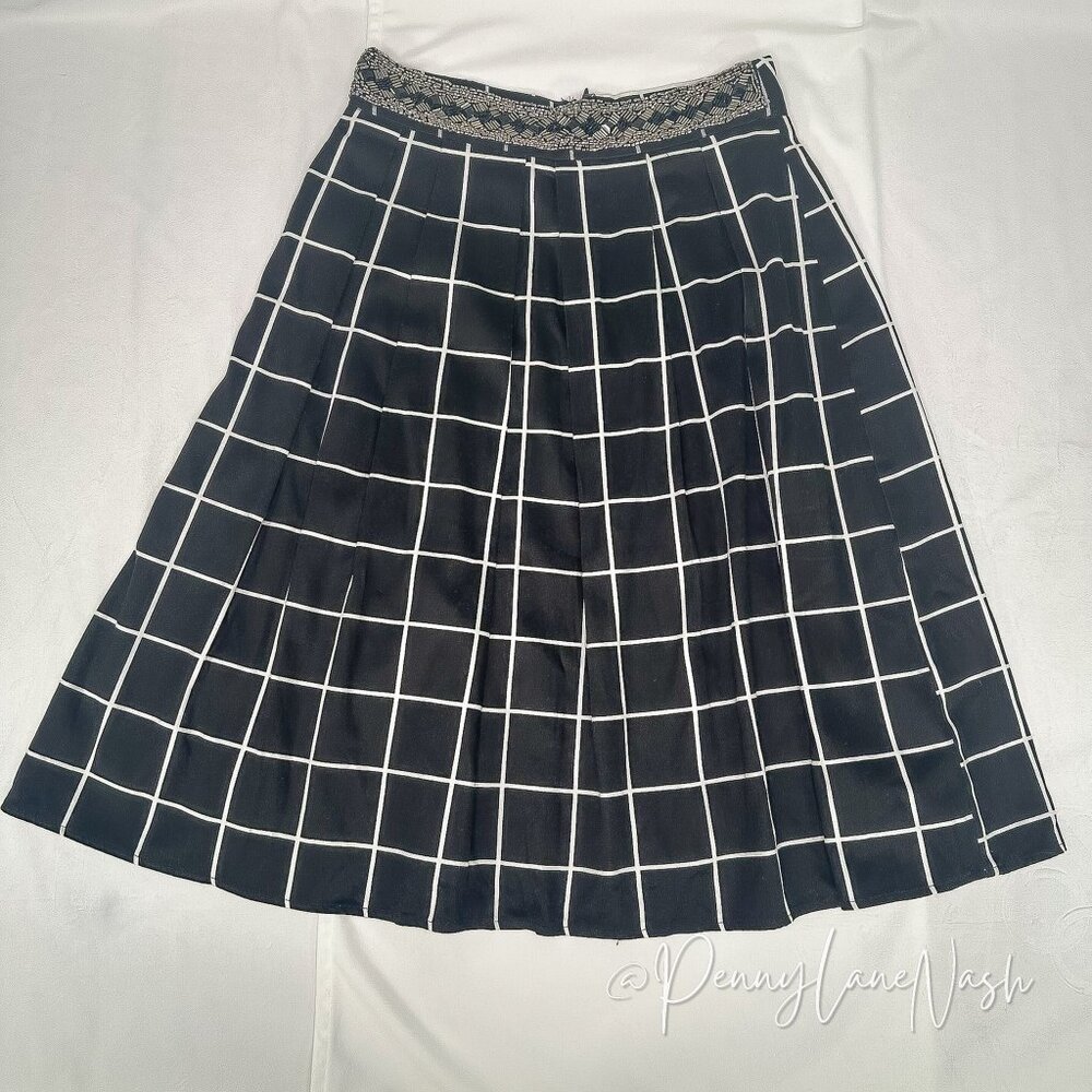 NWT Blue Rain Embellished Windowpane Skirt Size Small Black - Picture 1 of 13